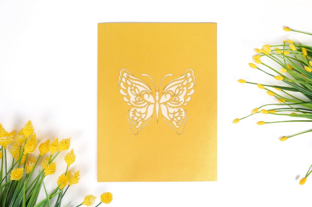 Bunter Schmetterling - Kartenfarbe Gold - 15 x 20 cm