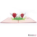 Happy Valentine's Day, Zwei beflügelte Herzen - Kartenfarbe Rot - 15 x 20 cm