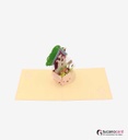Häschen mit Haus und Garten - Kartenfarbe Rosa - 15 x 15 cm