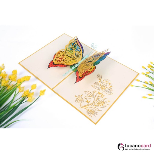 [1100043] Bunter Schmetterling - Kartenfarbe Gold - 15 x 20 cm