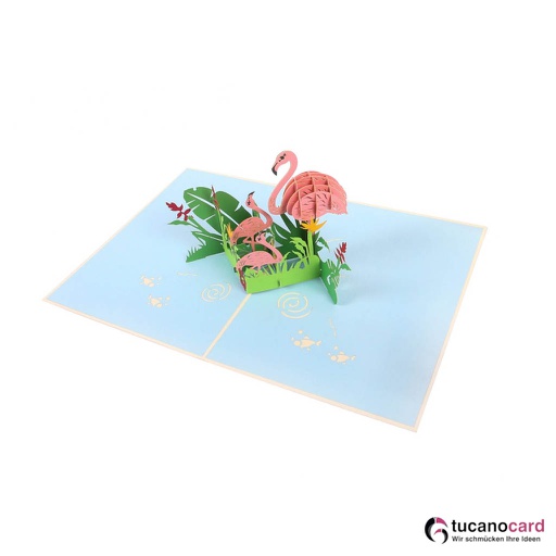 [1100044] Flamingo Familie - Kartenfarbe Beige - 15 x 20 cm