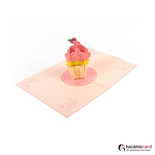 [1100017] Erdbeer Cupcake - Kartenfarbe Rosa - 12 x 17 cm
