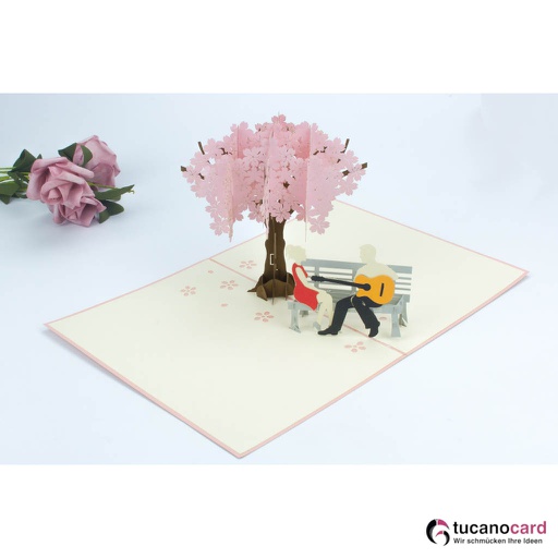 [1100032] Pärchen beim Date unter Kirschbaum - Kartenfarbe Rosa - 15 x 20 cm