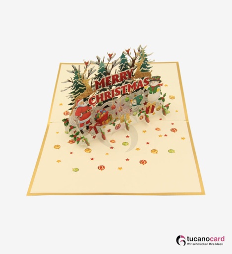 [1100001] LIMITED EDITION - Weihnachtsmann Merry Christmas - Kartenfarbe Weiß-Gold - 15 x 20 cm