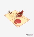 Weihnachtsmann mit Schlitten und Rehen - Rot - 15x20