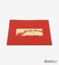 Weihnachtsmann mit Schlitten, Rehen und Kirche - Rot - 15 x 20 cm
