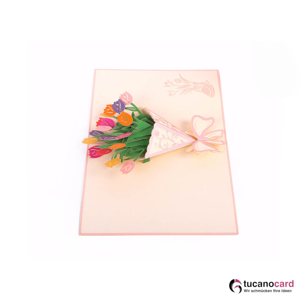 Tulpen Strauß - Kartenfarbe Rosa - 15 x 20 cm