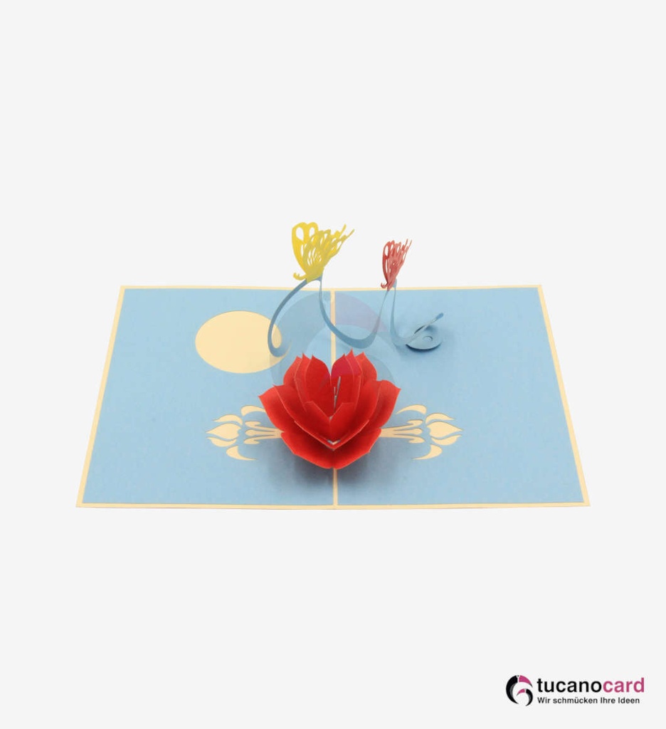 Blumen mit Schmetterlingen im Wasser - Kartenfarbe Beige - 12 x 17 cm