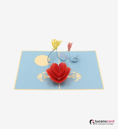 [1100045] Blumen mit Schmetterlingen im Wasser - Kartenfarbe Beige - 12 x 17 cm