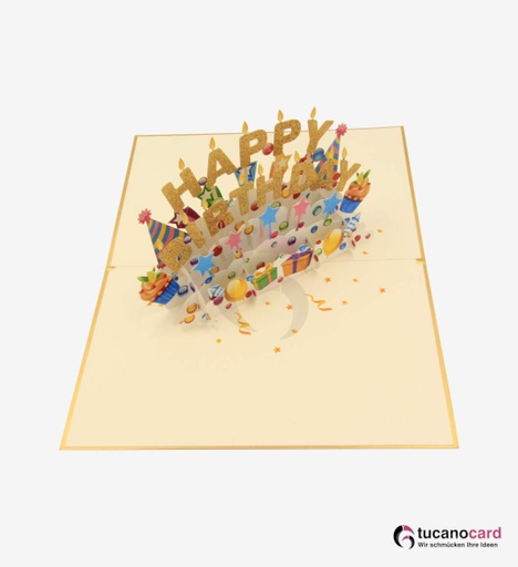 [1100051] LIMITED EDITION - Happy Birthday - Kartenfarbe Weiß-Gold - 15 x 20 cm